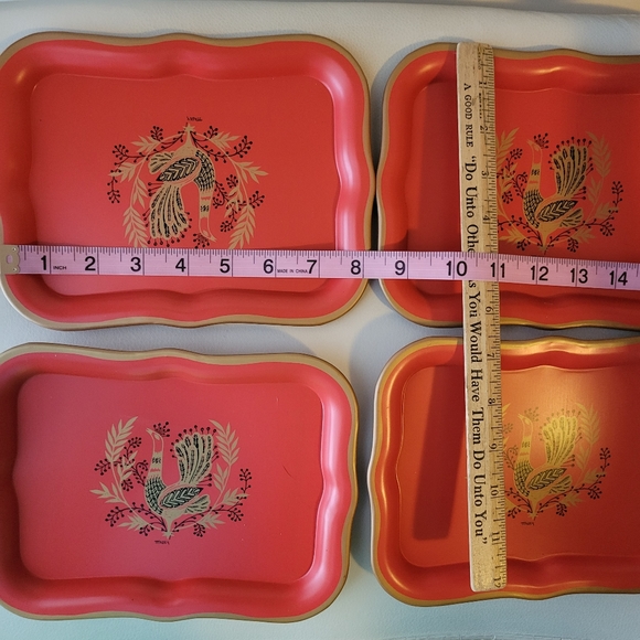 Vintage Maxey Peacock Tin - Metal Trays (4) ~ Tip or Snack Tray ~ 1960s ~ VGUC - Picture 9 of 15